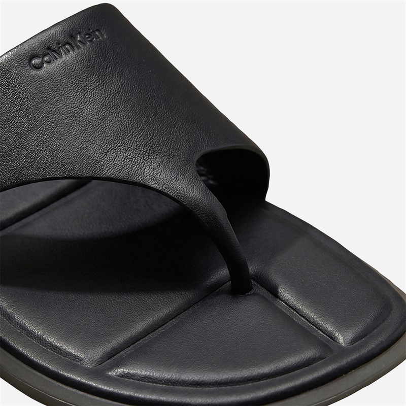 Calvin Klein Womens Carla Leather Square Toe Flip Flops Triple Black