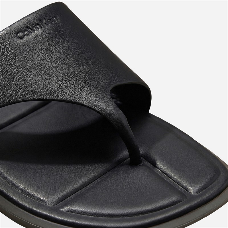 Calvin Klein Womens Carla Leather Square Toe Flip Flops Triple Black
