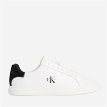 Calvin Klein Womens Brooke Leather Signature Logo Trainers Bright White/Black