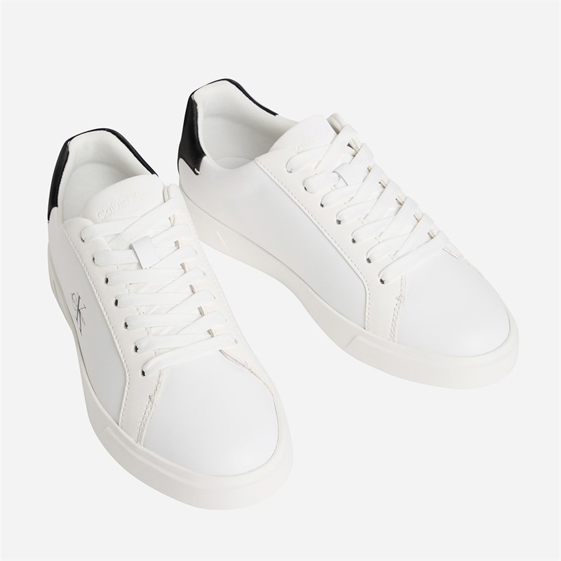 Calvin Klein Womens Brooke Leather Signature Logo Trainers Bright White/Black
