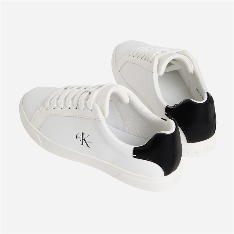 Calvin Klein Womens Brooke Leather Signature Logo Trainers Bright White/Black