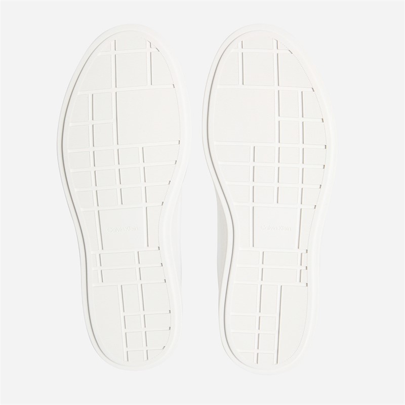 Calvin Klein Womens Brooke Leather Signature Logo Trainers Bright White/Black