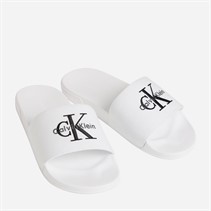 Calvin Klein Womens Canvas Contoured Logo Sliders Bright White/Black