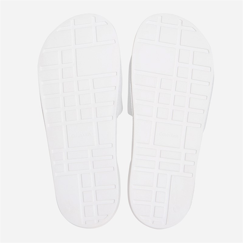 Calvin Klein Womens Canvas Contoured Logo Sliders Bright White/Black