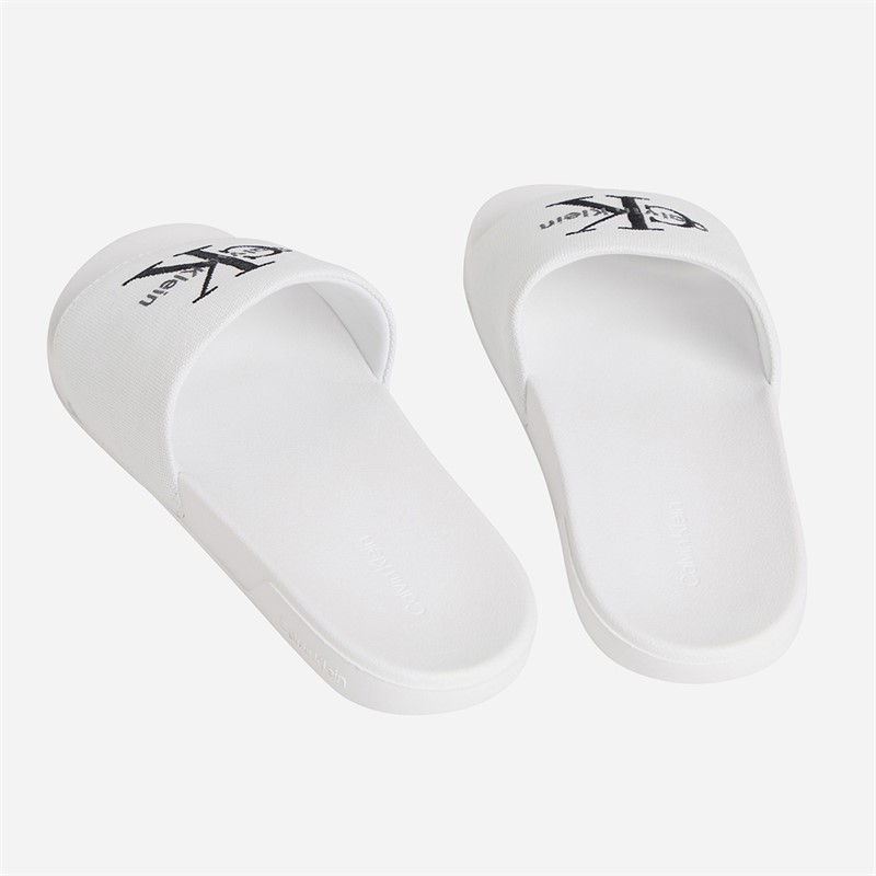 Calvin Klein Womens Canvas Contoured Logo Sliders Bright White/Black