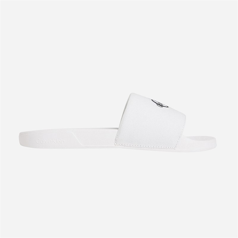 Calvin Klein Womens Canvas Contoured Logo Sliders Bright White/Black
