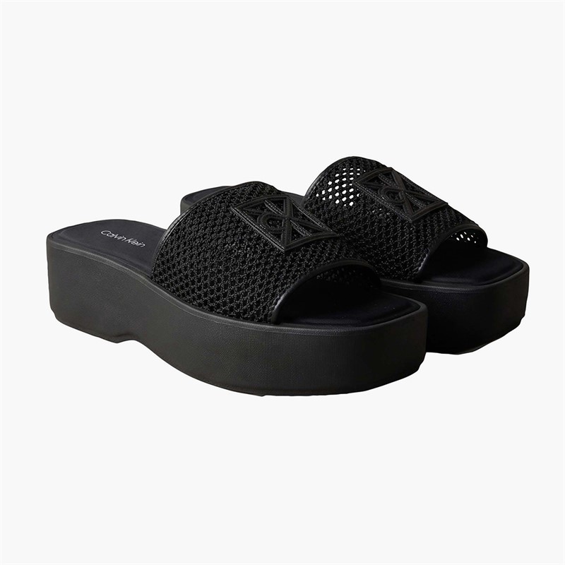Calvin Klein Womens Amelia Mesh Platform Sliders Triple Black