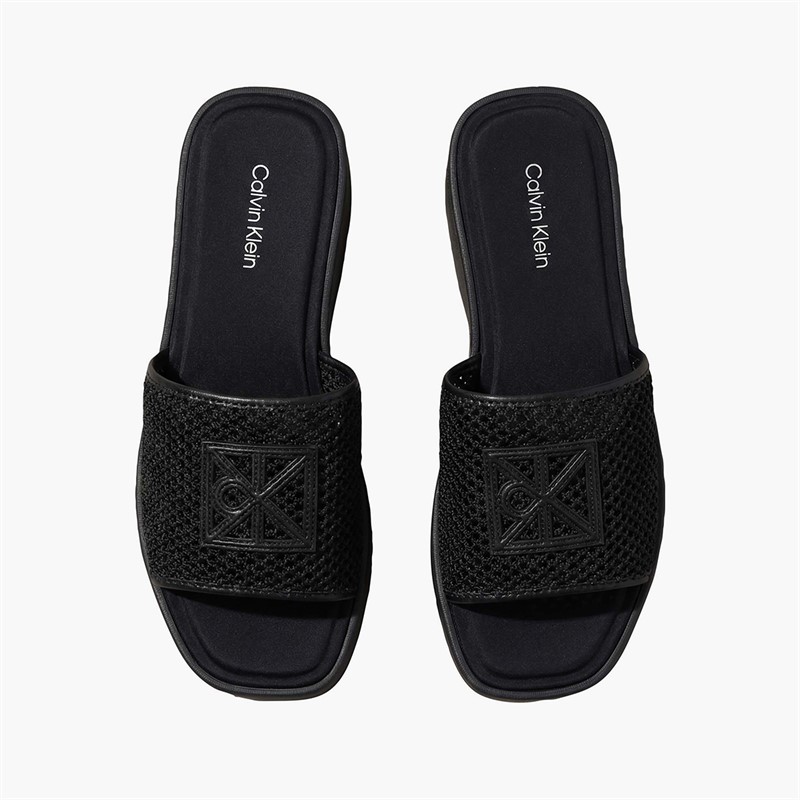 Calvin Klein Womens Amelia Mesh Platform Sliders Triple Black