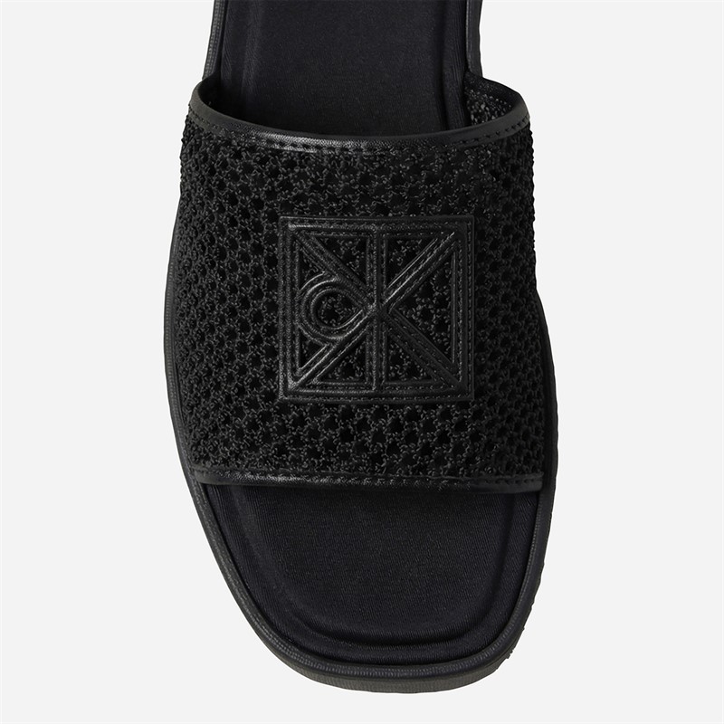 Calvin Klein Womens Amelia Mesh Platform Sliders Triple Black