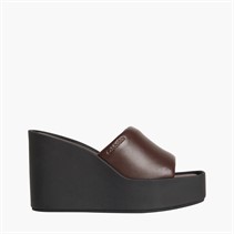 Calvin Klein Womens Melia Leather Platform Wedge Sandals Rocky Brown/Black