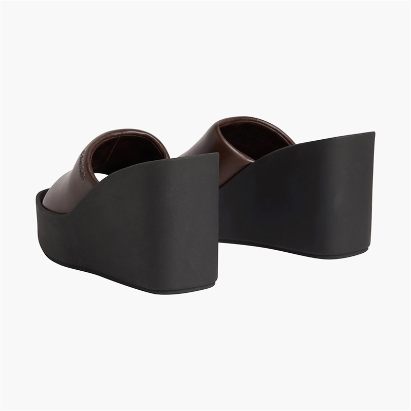 Calvin Klein Womens Melia Leather Platform Wedge Sandals Rocky Brown/Black