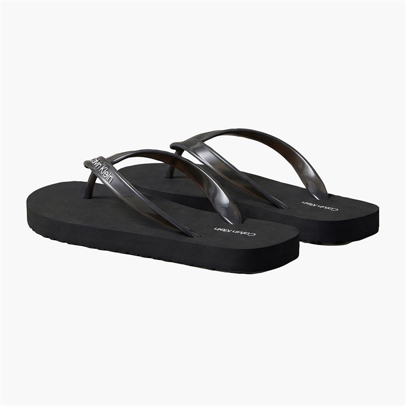 Calvin Klein Womens Arwa Metallic Pearlised Flip Flops Triple Black