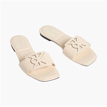 Calvin Klein Womens Provence Leather Square Toe Flat Sandals Light Cashew