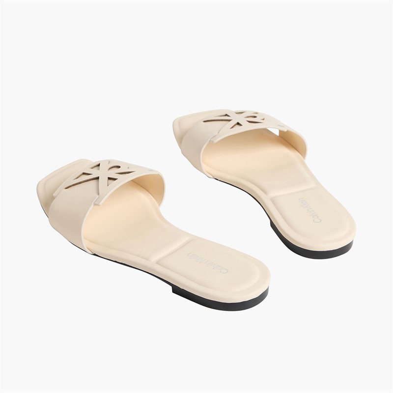 Calvin Klein Womens Provence Leather Square Toe Flat Sandals Light Cashew