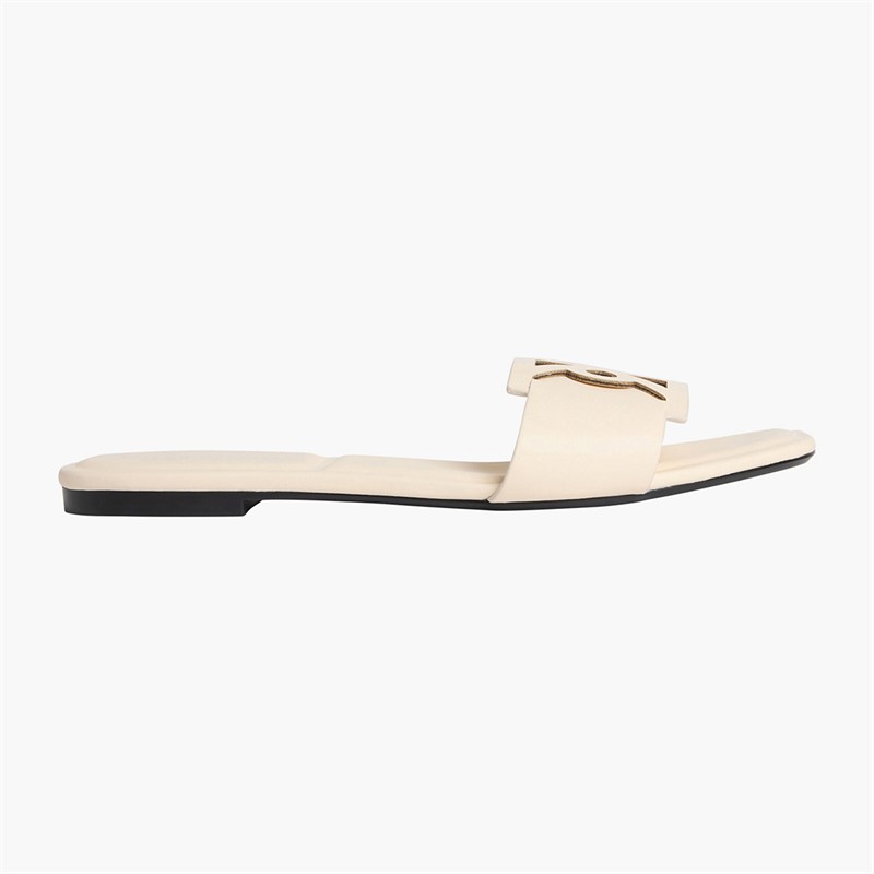 Calvin Klein Womens Provence Leather Square Toe Flat Sandals Light Cashew