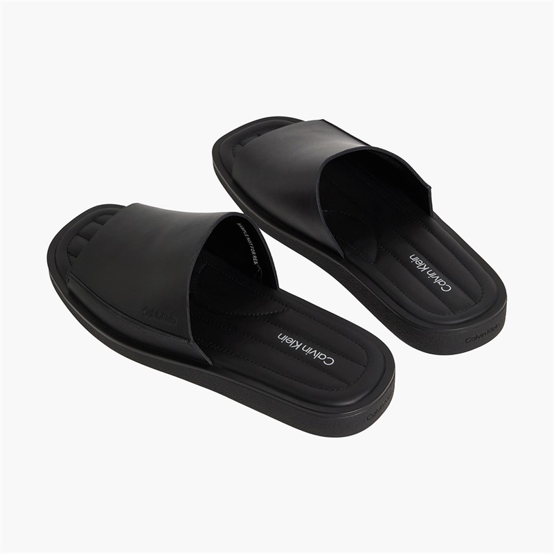 Calvin Klein Mens Alonso Leather Slider Sandals Triple Black