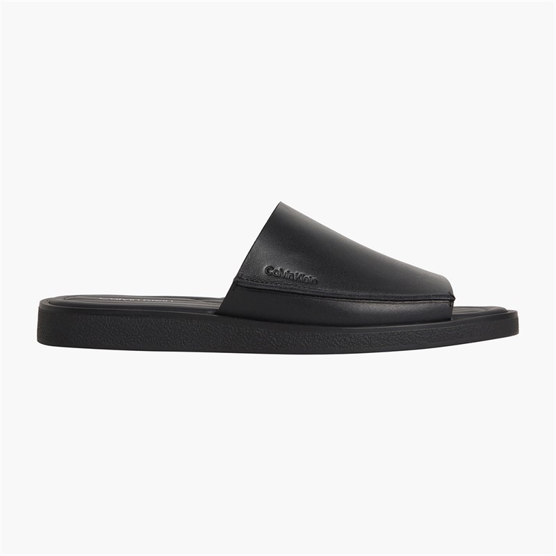 Calvin Klein Mens Alonso Leather Slider Sandals Triple Black