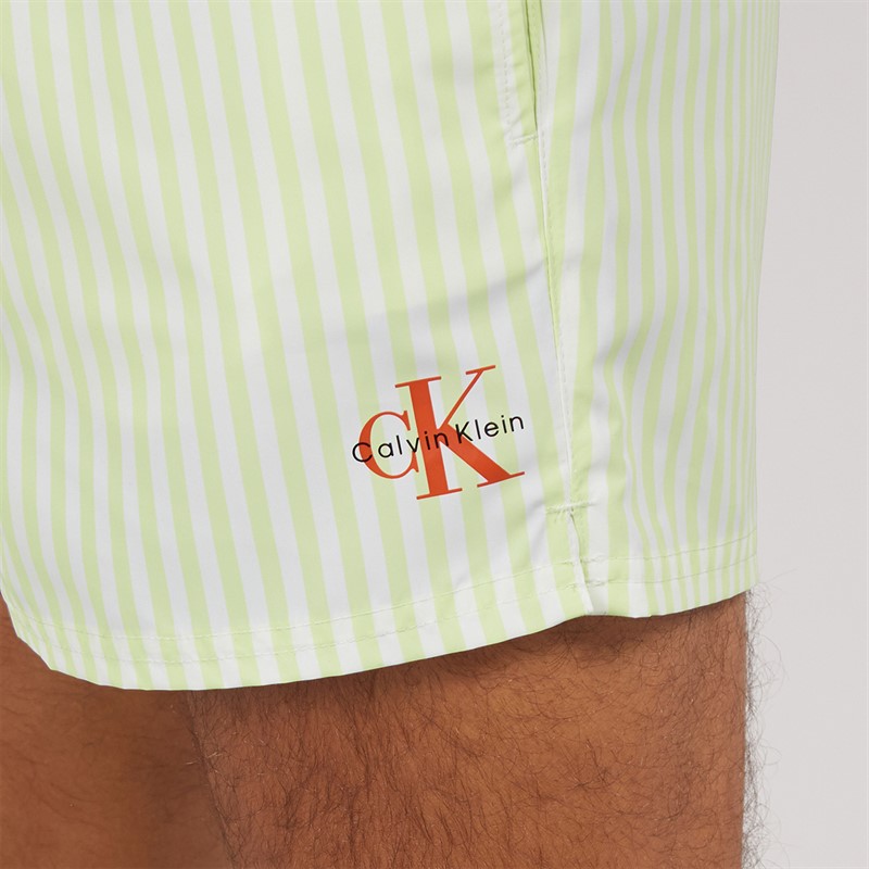 Calvin Klein Mens Swim Shorts Penny Stripe White Jade
