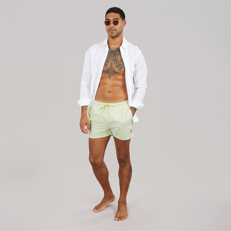 Calvin Klein Mens Swim Shorts Penny Stripe White Jade
