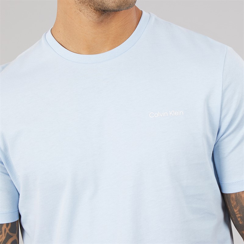 Calvin Klein Mens Short Sleeve Micro Logo Crew Neck T-Shirt Breezy Blue