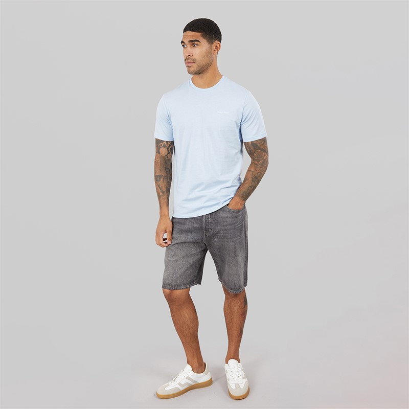 Calvin Klein Mens Short Sleeve Micro Logo Crew Neck T-Shirt Breezy Blue