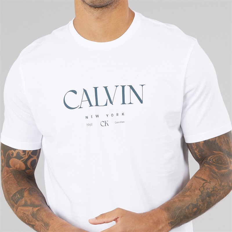 Calvin Klein Mens Short Sleeve Mono Logo Graphic T-Shirt Brilliant White