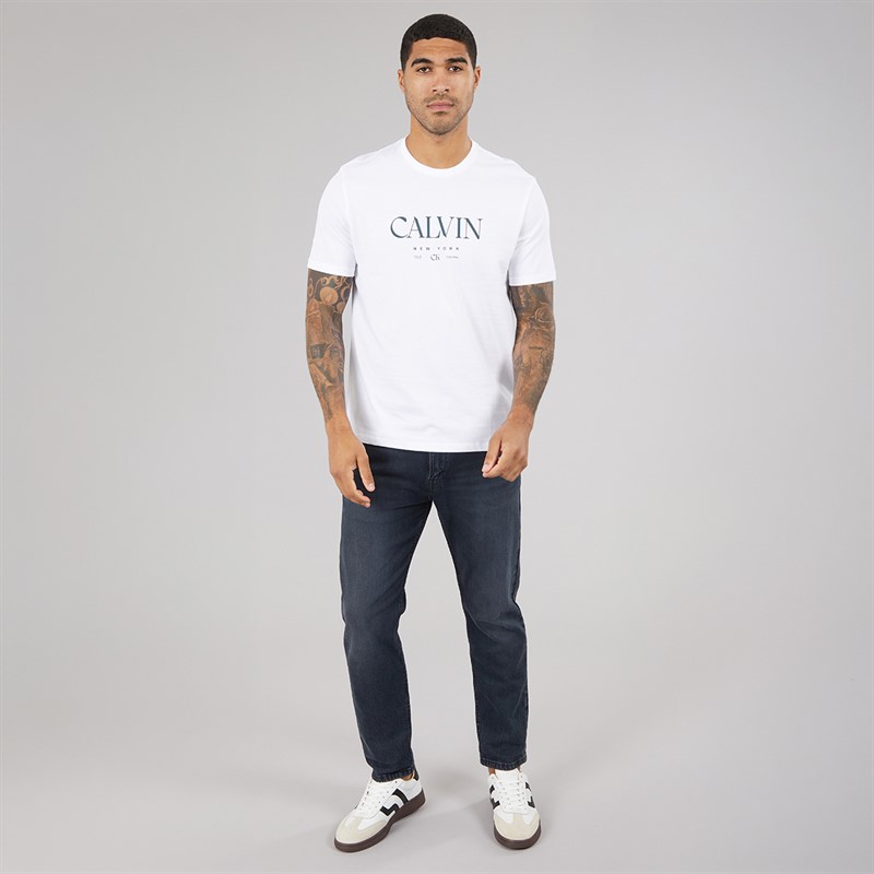 Calvin Klein Mens Short Sleeve Mono Logo Graphic T-Shirt Brilliant White