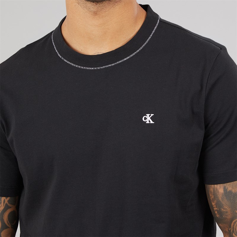 Calvin Klein Mens Short Sleeve Contrast Collar T-Shirt Black