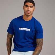 Calvin Klein Mens Short Sleeve Tonal Metallic Graphic T-Shirt Blue Majesty