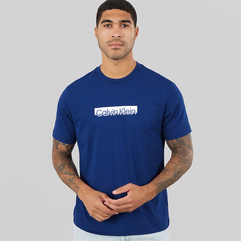 Calvin Klein Mens Short Sleeve Tonal Metallic Graphic T-Shirt Blue Majesty