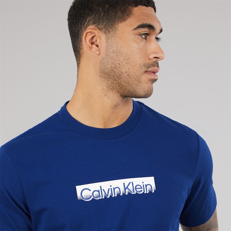Calvin Klein Mens Short Sleeve Tonal Metallic Graphic T-Shirt Blue Majesty