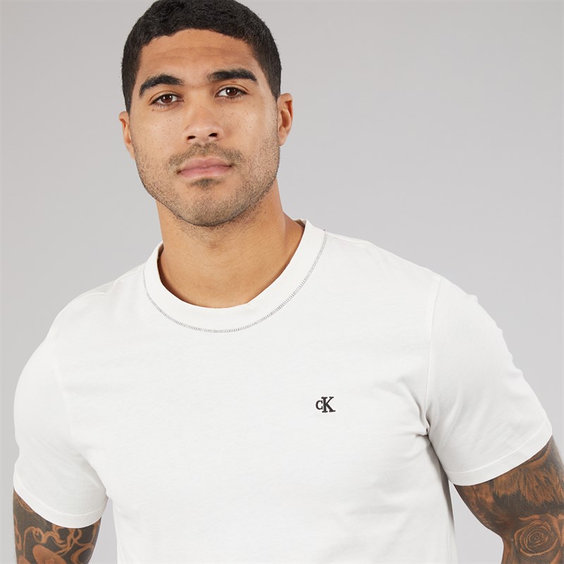 Calvin Klein Mens Short Sleeve Contrast Collar T-Shirt White Sand