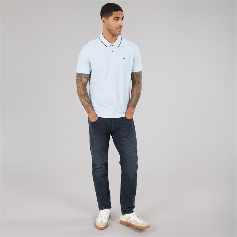 Calvin Klein Mens Short Sleeve Refined Pique Tip Polo Shirt Breezy Blue