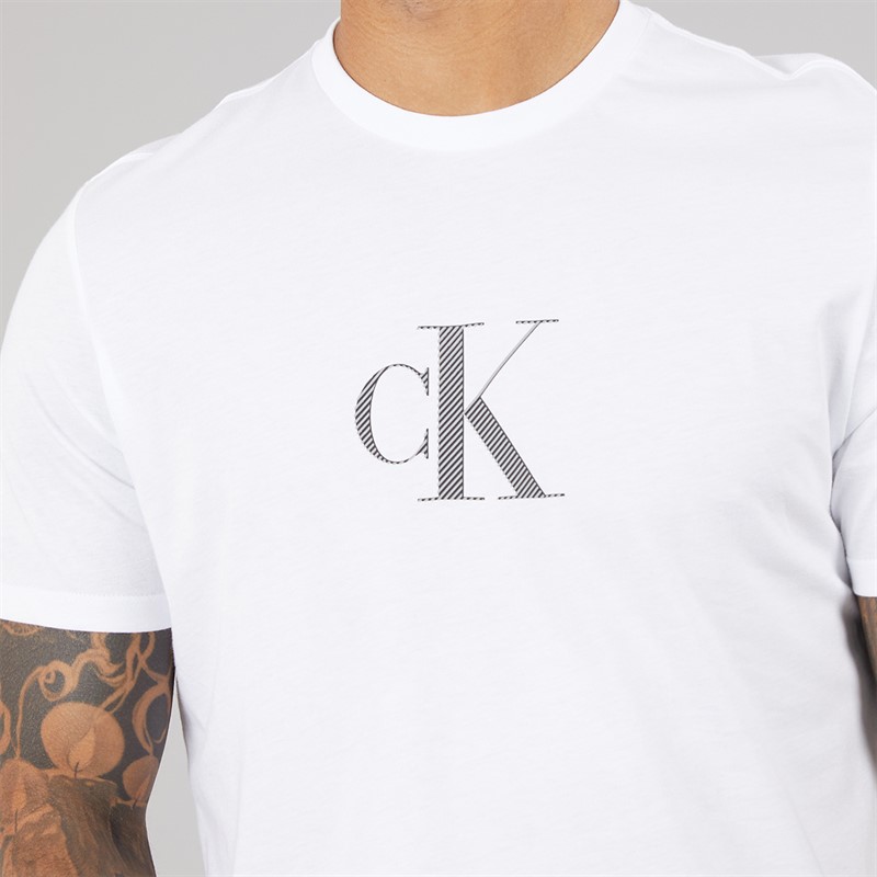 Calvin Klein Mens Short Sleeve Distress Mono Graphic T-Shirt Bright White