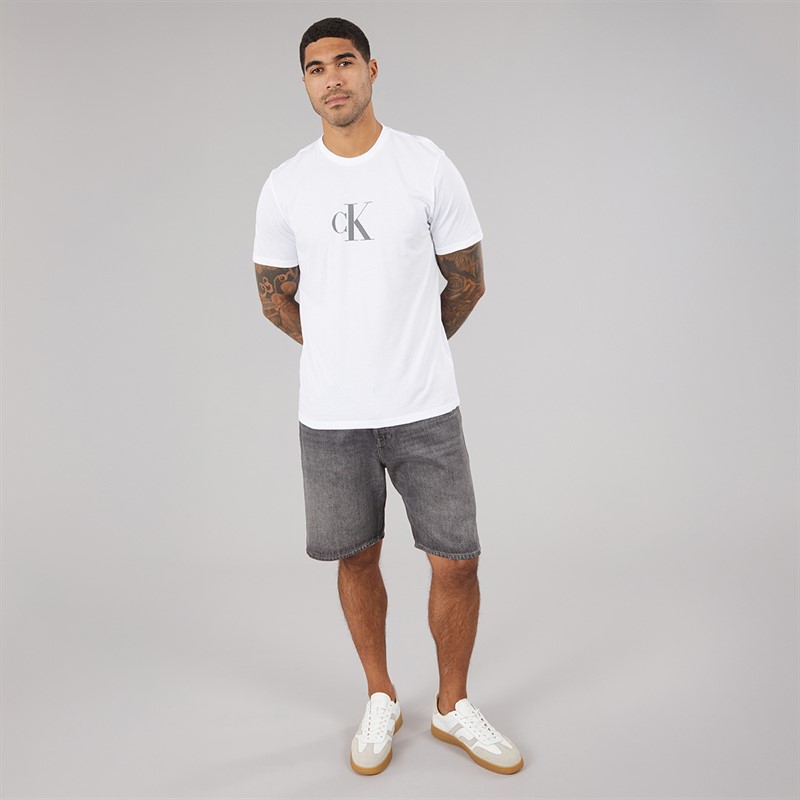 Calvin Klein Mens Short Sleeve Distress Mono Graphic T-Shirt Bright White