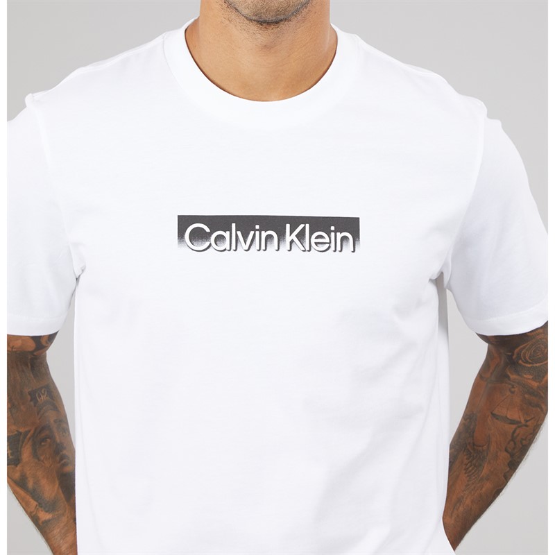 Calvin Klein Mens Short Sleeve Tonal Metallic Graphic T-Shirt Bright White