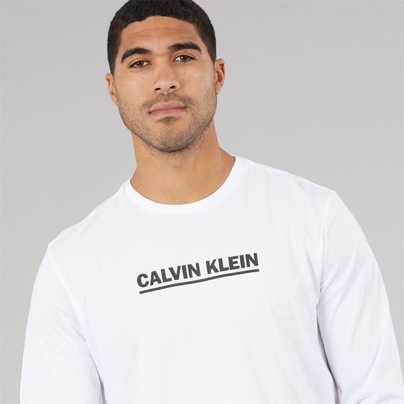 Calvin Klein Mens Long Sleeve Bold Graphic T-Shirt Brilliant White