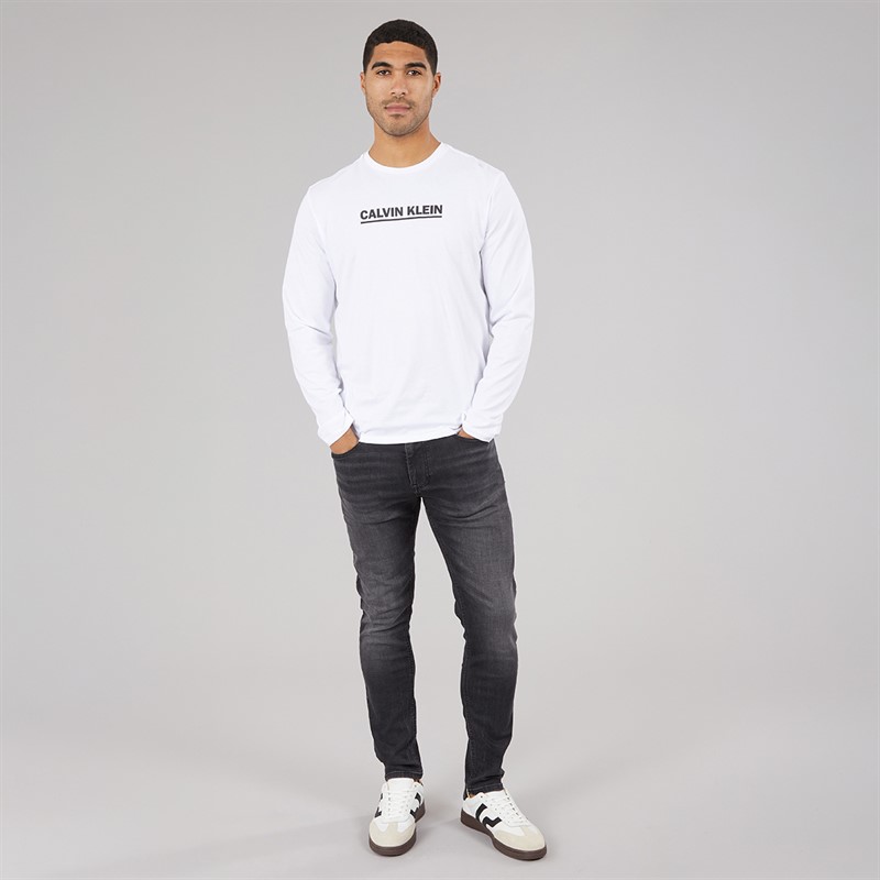 Calvin Klein Mens Long Sleeve Bold Graphic T-Shirt Brilliant White