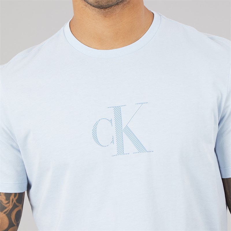 Calvin Klein Mens Short Sleeve Distress Short Sleeve Mono Graphic T-Shirt Breezy Blue