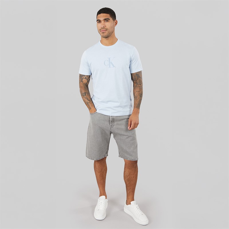 Calvin Klein Mens Short Sleeve Distress Short Sleeve Mono Graphic T-Shirt Breezy Blue