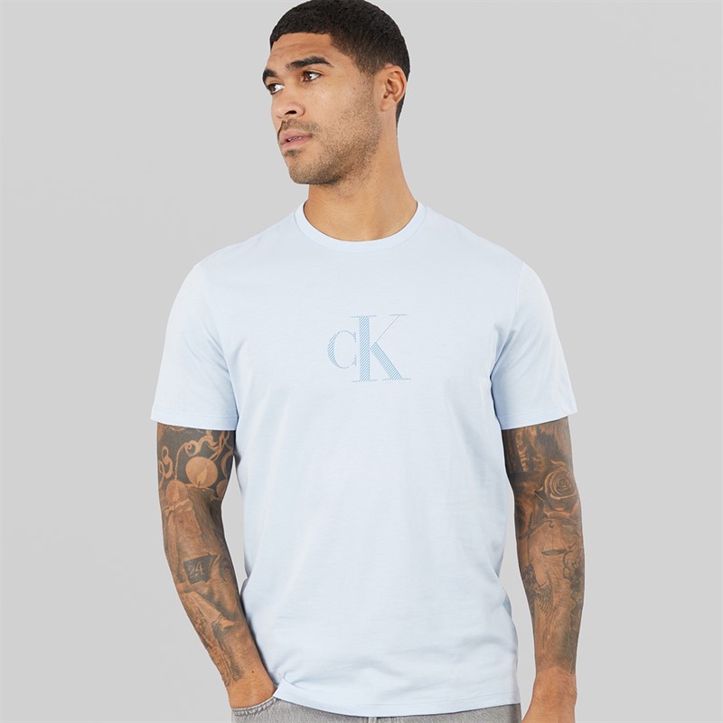 Calvin Klein Mens Short Sleeve Distress Short Sleeve Mono Graphic T-Shirt Breezy Blue