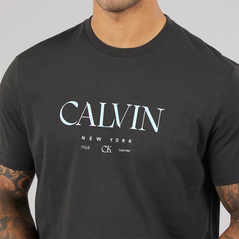 Calvin Klein Mens Short Sleeve Mono Logo Graphic T-Shirt Pirate Black