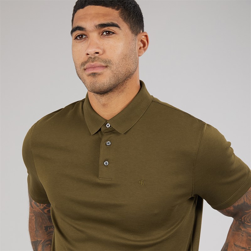 Calvin Klein Mens Short Sleeve Supima Chest Embroidered Polo Shirt Crude Green
