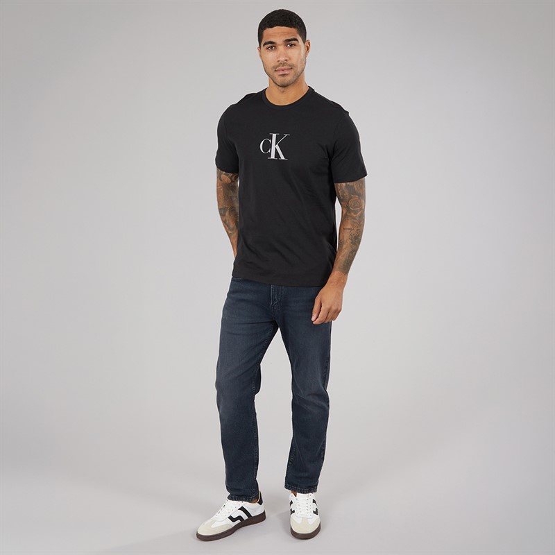 Calvin Klein Mens Short Sleeve Distress Short Sleeve Mono Graphic T-Shirt Black