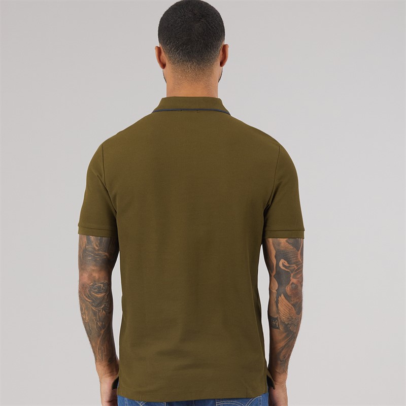 Calvin Klein Mens Short Sleeve Refined Pique Tip Polo Shirt Crude Green