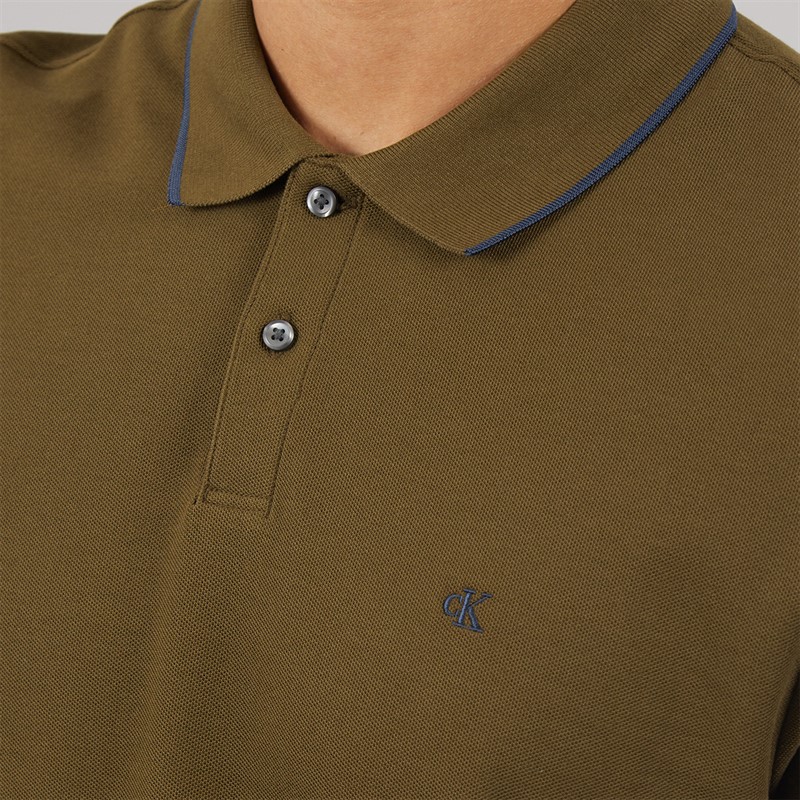 Calvin Klein Mens Short Sleeve Refined Pique Tip Polo Shirt Crude Green