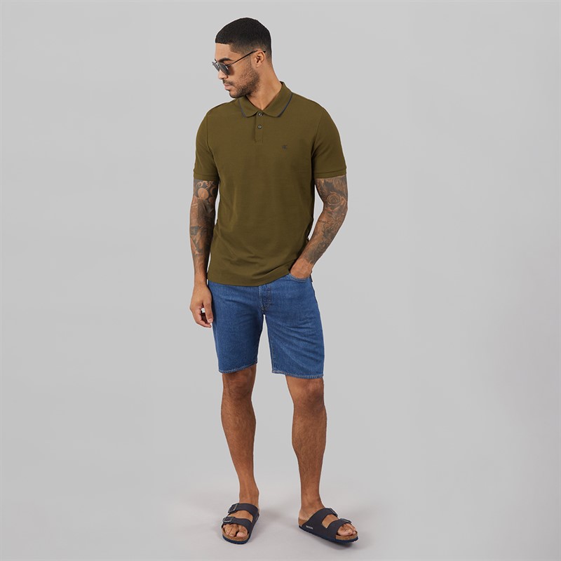 Calvin Klein Mens Short Sleeve Refined Pique Tip Polo Shirt Crude Green