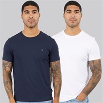 Calvin Klein Mens Two Pack Short Sleeve Stretch Cotton T-Shirts Bright White/Dark Sapphire