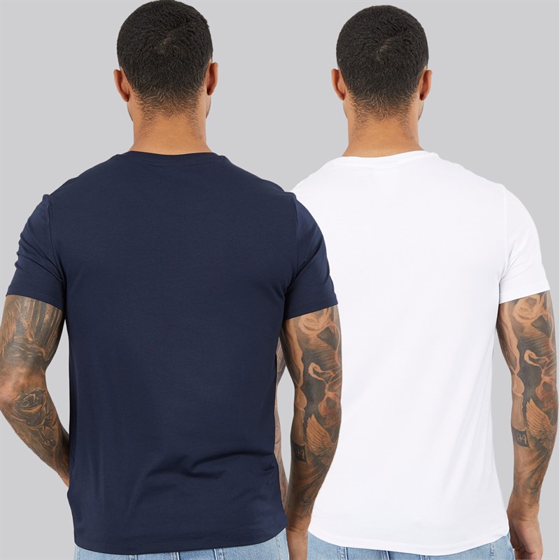 Calvin Klein Mens Two Pack Short Sleeve Stretch Cotton T-Shirts Bright White/Dark Sapphire