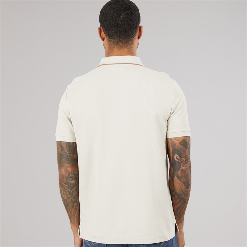 Calvin Klein Mens Short Sleeve Refined Pique Tip Polo Shirt Oatmeal